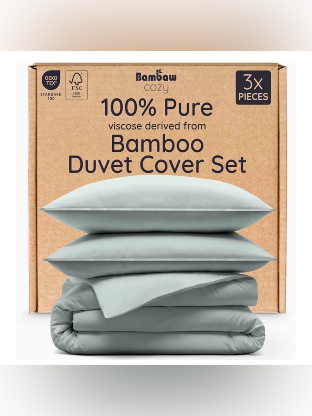 New Bambaw 3 Piece Bamboo Duvet Cover Set King Size/Sea Glass